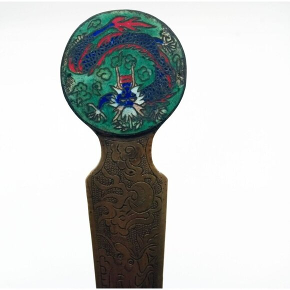 Letter Opener Dragon Enamel Handle 7.25 Inch Metal Office Vintage Desk Tool - Picture 6 of 16